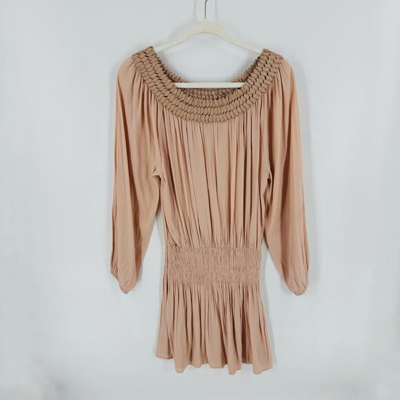 Ramy Brook Pale Pink Smocked Waist Pleated Mini Dress Size Small Romantic - Picture 1 of 6